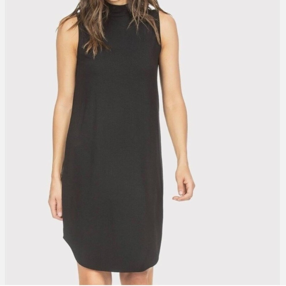 Lilla P Black Sleeveless Mock Neck  Dress Minimalist Stretch Women's Sz S NWT